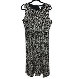 DressBarn Ditsy Floral Print Ruched‎ Sleeveless Midi A-Line Dress Womens Plus 16